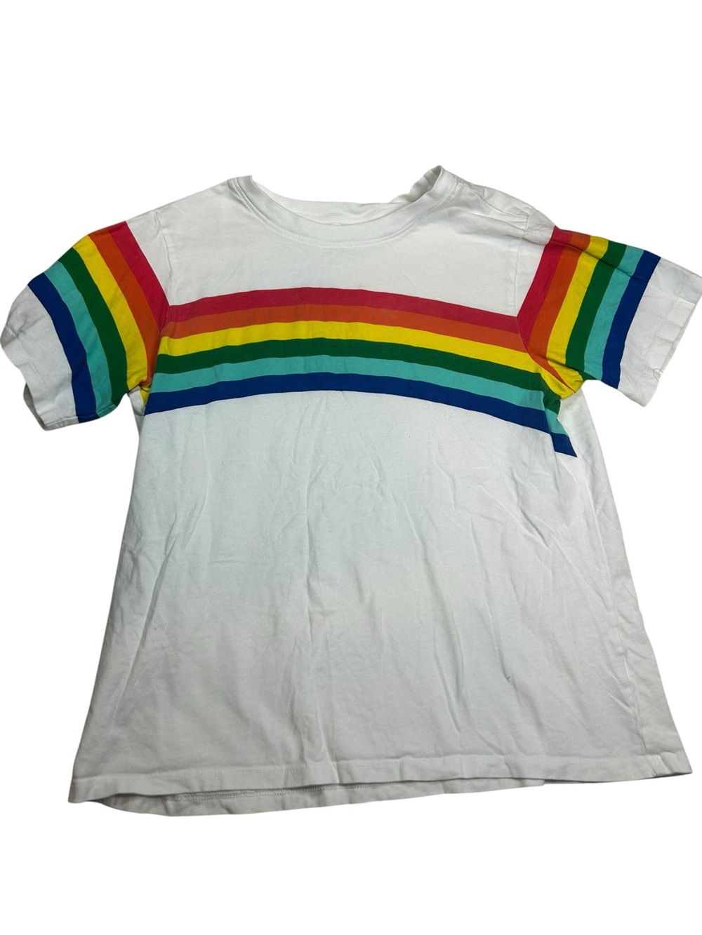 Hanna Andersson Big Kids White Rainbow Stripe Tee 14/16